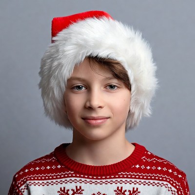 Boy wearing Santa hat and sweater
