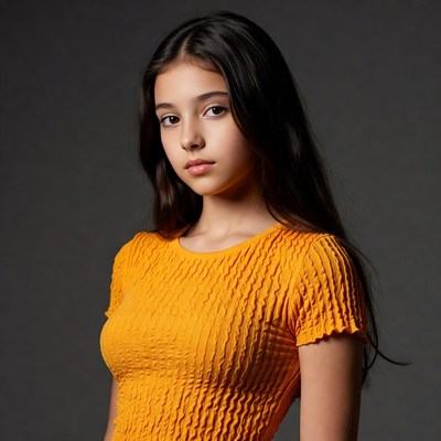 Teen girl in orange textured top