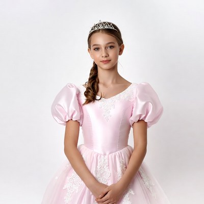 Girl in pink princess dress with tiara