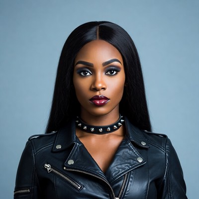 African-American woman in leather jacket