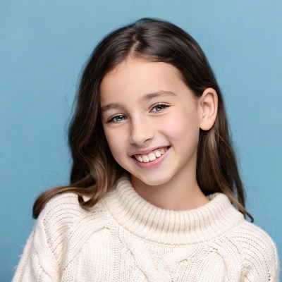 Smiling girl in white sweater