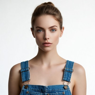 Woman in blue overalls portrait