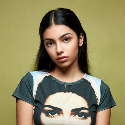 Woman in graphic print t-shirt