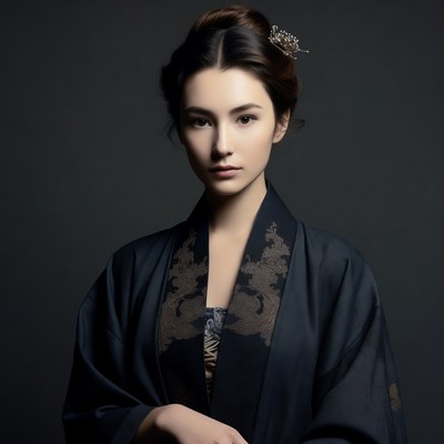 Asian woman in black kimono