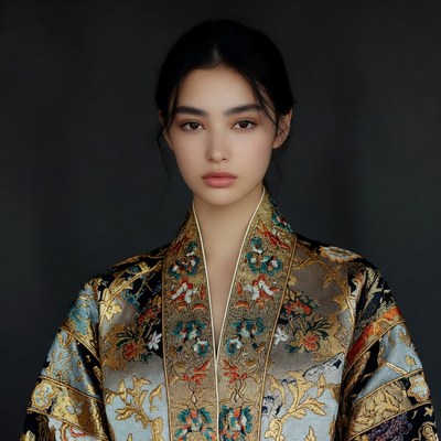 Asian woman in ornate kimono