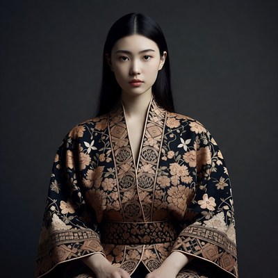 Asian woman in floral kimono