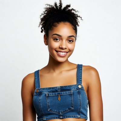 Smiling African-American woman in denim overalls