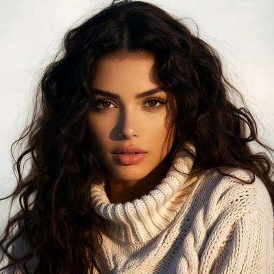 Woman with curly black hair in turtleneck
