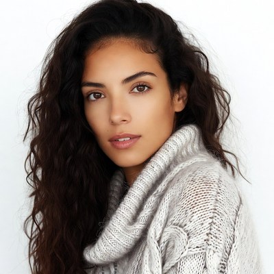 Beautiful woman in gray sweater