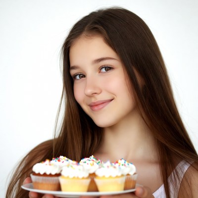 Girl holding cupcakes