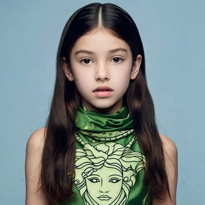 Girl in Versace Medusa green top