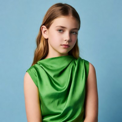 Girl in green satin dress