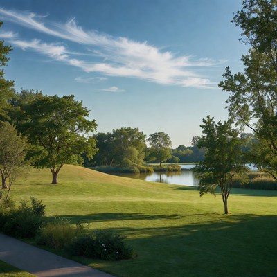 Scenic Green Lawn by Calm Lake