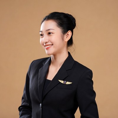 Asian woman in flight attendant uniform