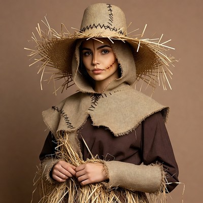 Woman in scarecrow costume