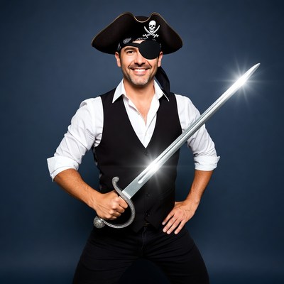 Man in pirate costume holding sword