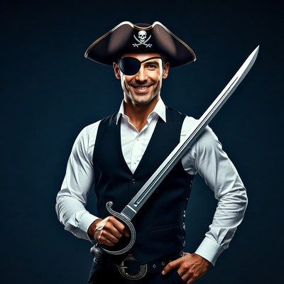 Pirate man with sword and eyepatch