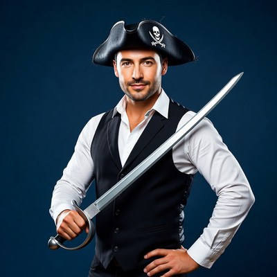 Man in pirate hat holding sword