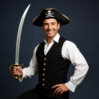 Man in pirate costume holding sword