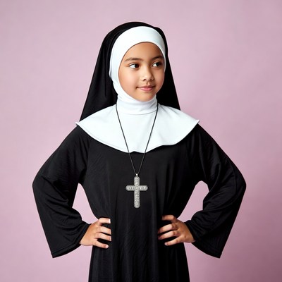 Asian girl in nun costume