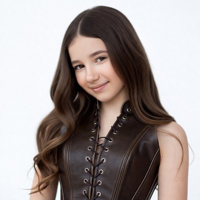 Girl in black laced leather vest