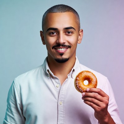 Man holding glazed donut
