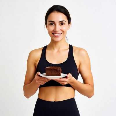 Woman holding chocolate cake