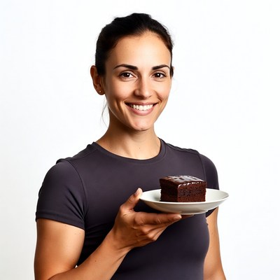 Woman holding chocolate cake