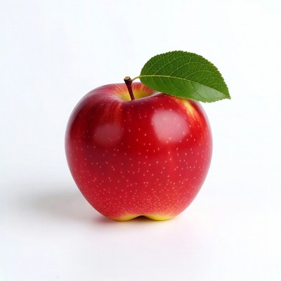 Red apple with green leaf