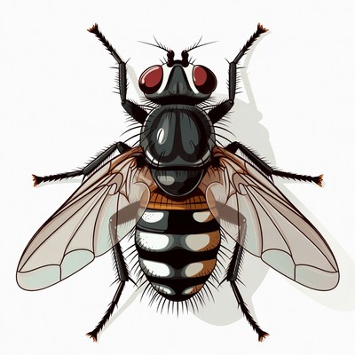 Detailed illustration of striped housefly
