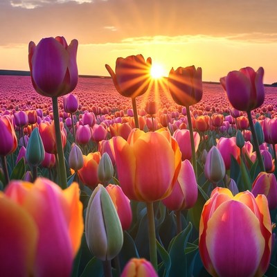 Sunset over Tulip Field