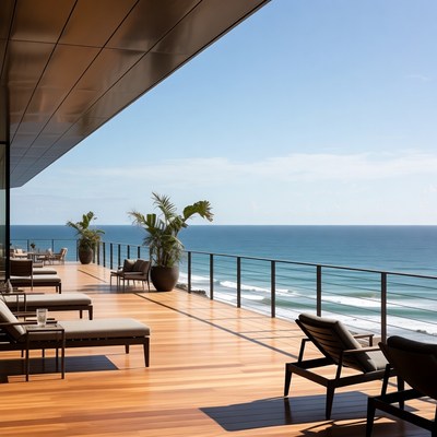 Modern Wooden Deck Overlooking Ocean