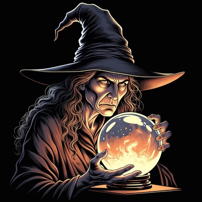 Witch holding glowing crystal ball