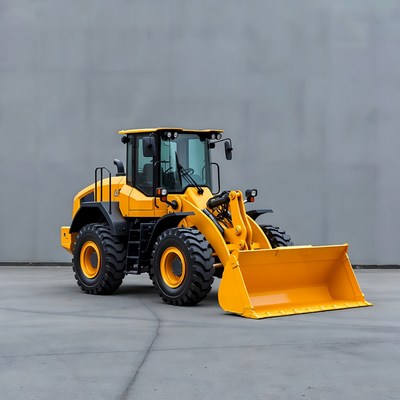Yellow Wheel Loader on Gray Background