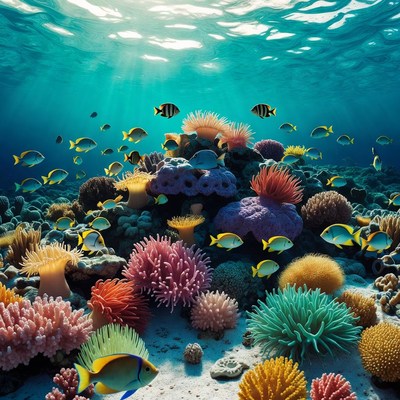 Vibrant Coral Reef with Tropical Fish