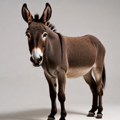 Brown donkey standing isolated