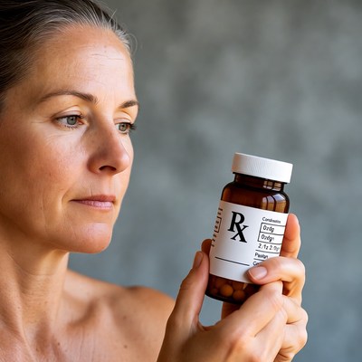 Mature woman holding prescription bottle