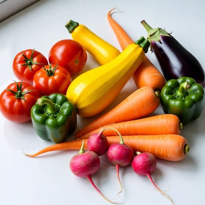 Fresh vegetables assortment on white background