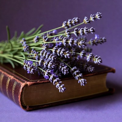 Lavender Bouquet on Vintage Book