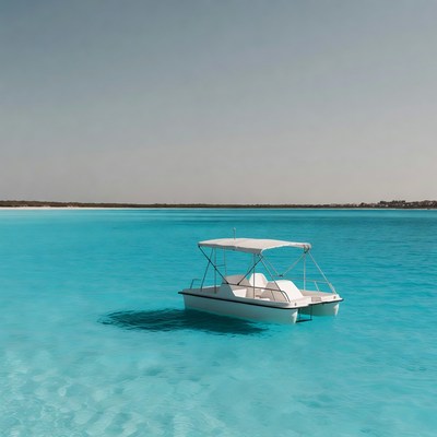 White Pontoon Boat in Turquoise Water