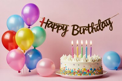 Happy Birthday Cake with Balloons