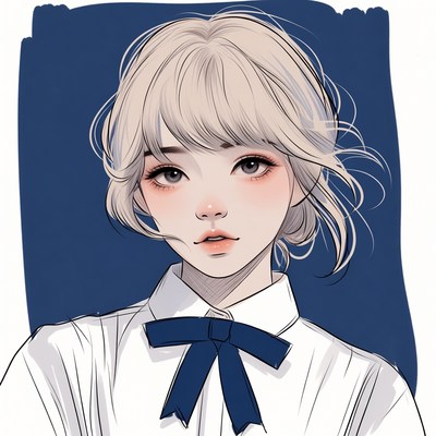 Anime girl with blue bow tie