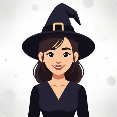 Smiling Asian woman in witch hat