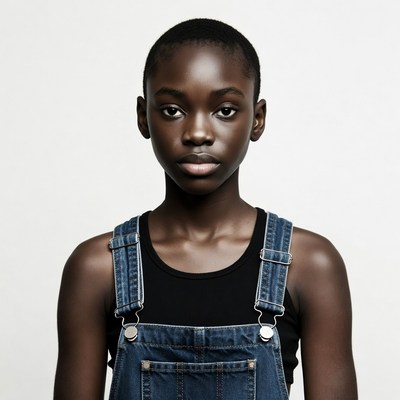 African girl in denim overalls