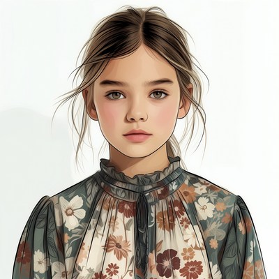 Young girl in floral dress portrait