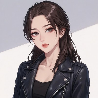 Anime girl in black leather jacket