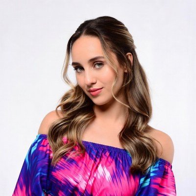 Woman in off-shoulder pink dress