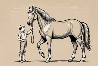 Boy holding horse reins