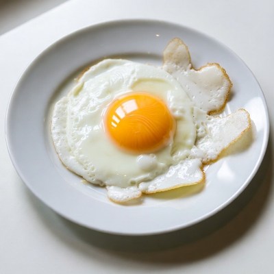 Sunny Side Up Egg on White Plate