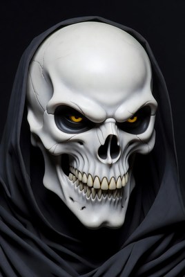 Grinning Skull Mask in Black Hood